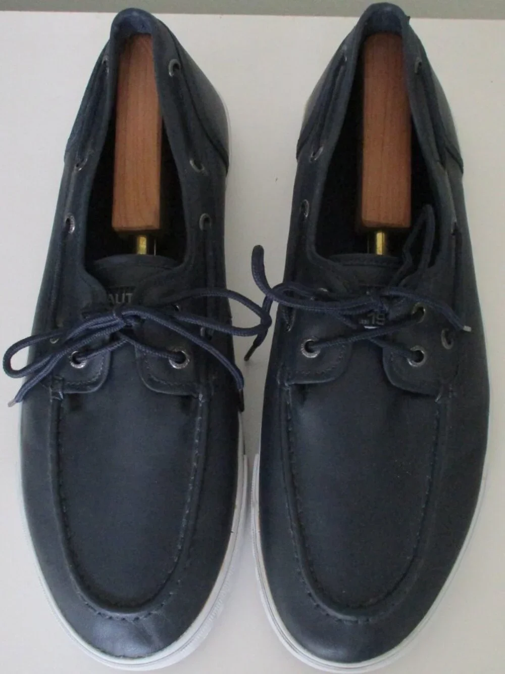 Nautica Mens Navy Faux Leather Lace-up Boat Shoe Moccasin Loafer Shoe - Size 12M